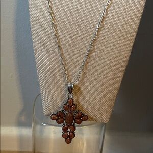 Elegant Genuine Stone Cross Pendant Necklace 18 inches